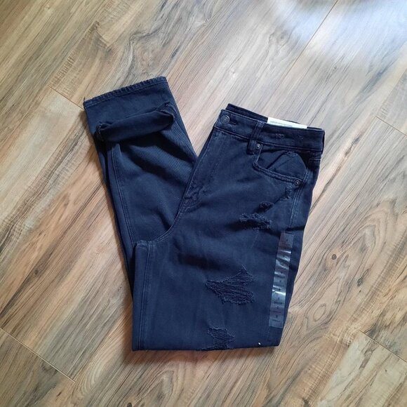 American Eagle‎ Mom Jeans Womens Size 8 Black Destroyed Denim Comfort Waist - Picture 11 of 11